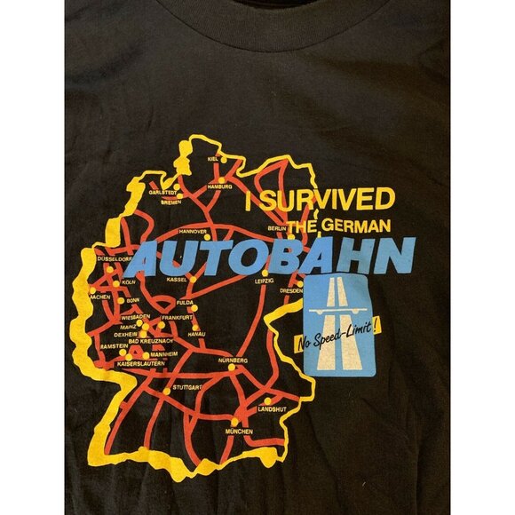 Vtg 80s T‎ Shirt Screen Stars I Survived The German Autobahn Sz XL Black - Picture 7 of 7